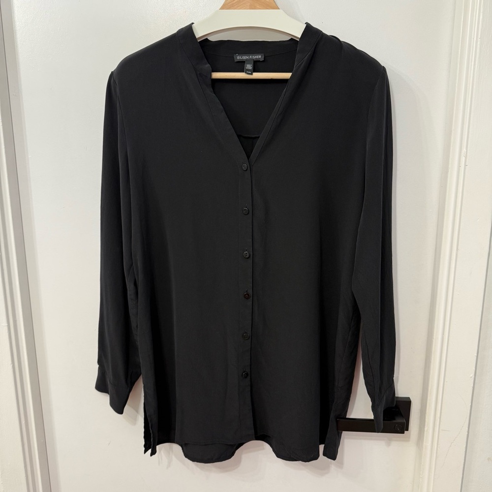 Eileen Fisher 100% Silk Black Button-Down Shirt